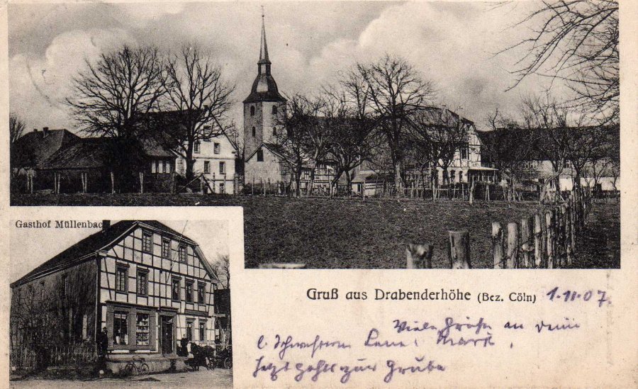 Drabenderhöhe und Gasthof Müllenbach im Kretsch - Postkarte 1907