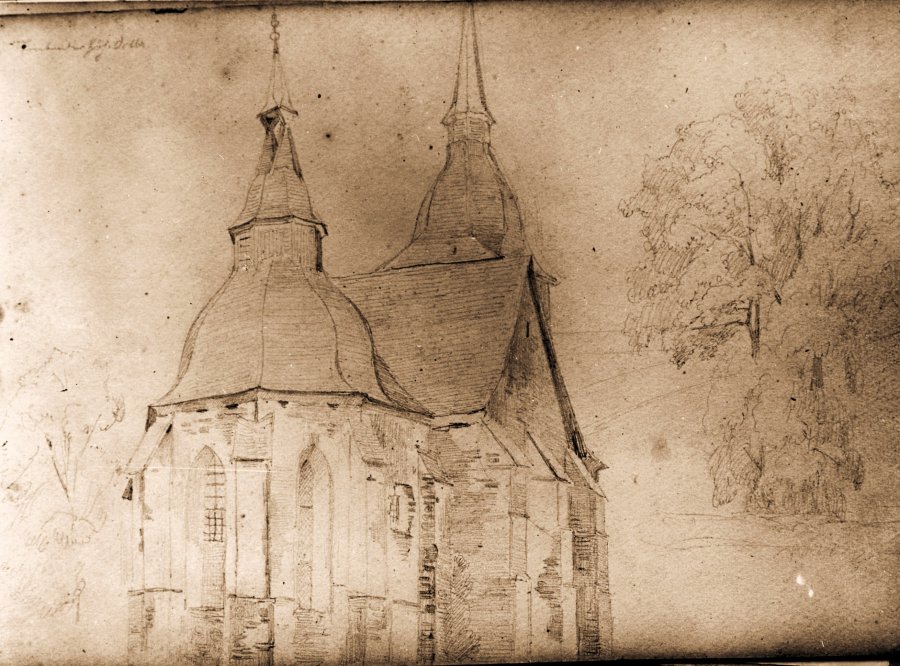 Zeichnung Wilhelm Klein 1837, Darstellung der alten Kirche